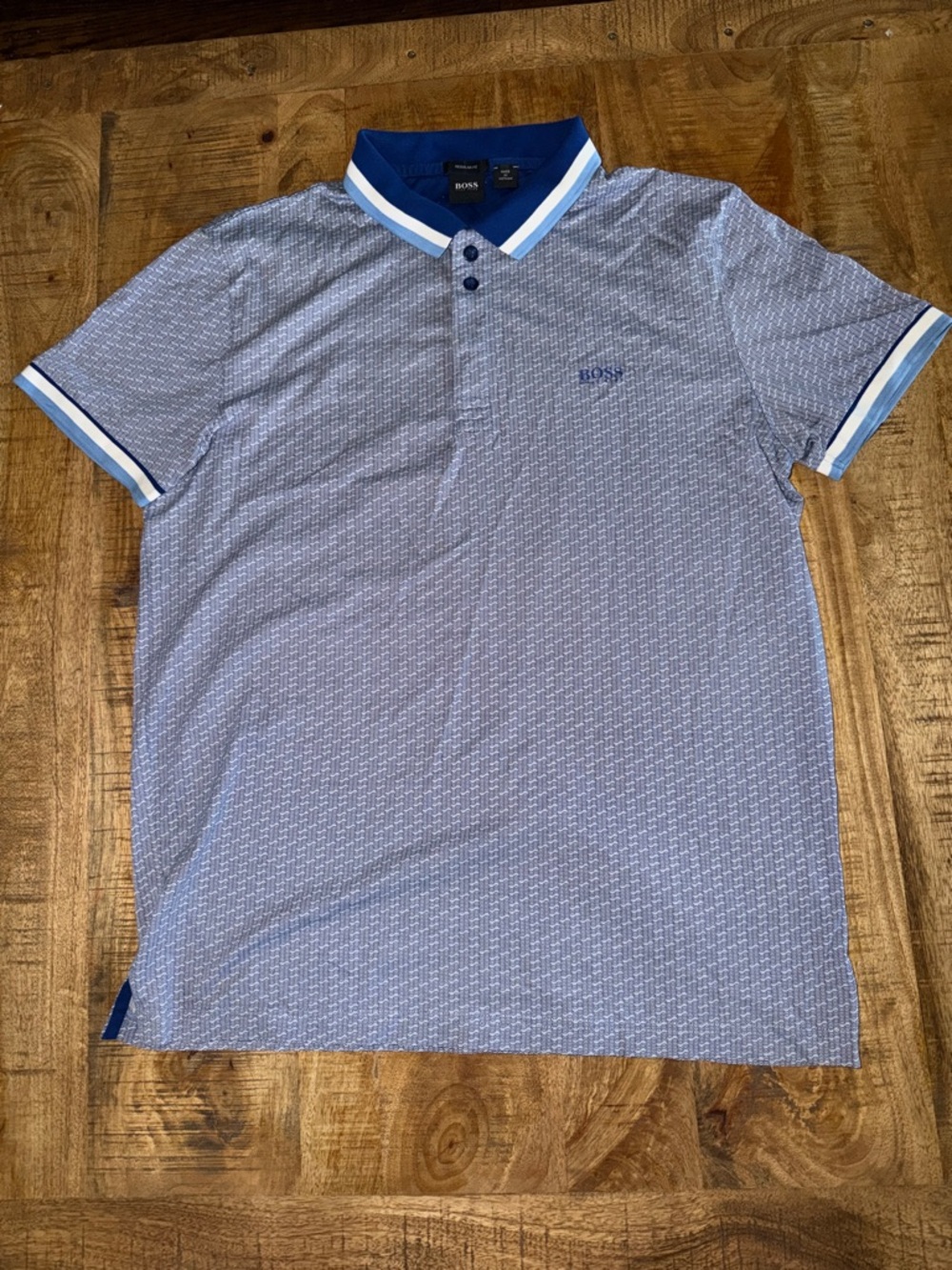 Hugo Boss Light Blue Patterned Polo with Navy Trim